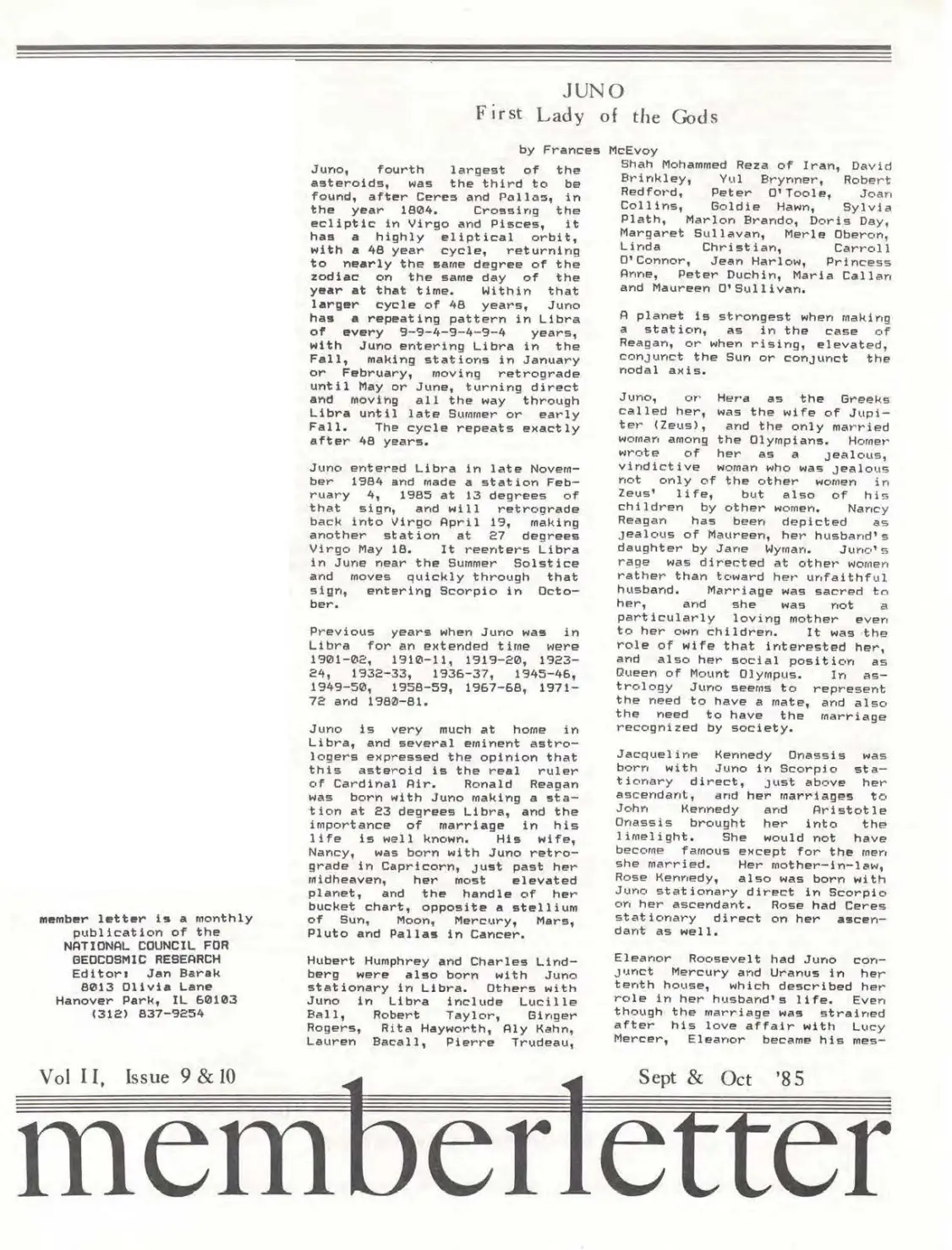 Frances McEvoy Juno First Lady of the Gods V.1 Volume 11 Issue 9 and 10
