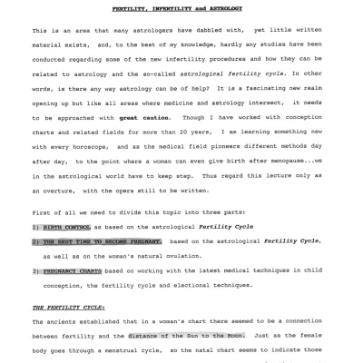 Fertility, Infertility and Astrology (1991)