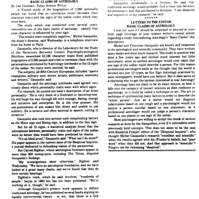 Rebuttal to Astrology Skeptic (1982)