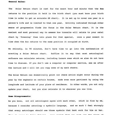 Solar Returns (lecture notes) - revised, with additional notes